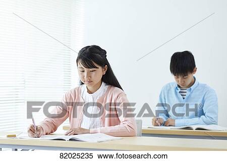 Japanese kids studying View Large Photo Image Stock Photography - Japanese kids studying. Fotosearch