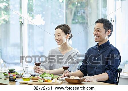 Japanese mature couple eating View Large Photo Image Stock Image - Japanese mature couple eating. Fotosearch