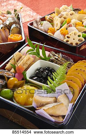 Japanese New Year traditional Osechi dishes View Large Photo Image Picture - Japanese New Year traditional Osechi dishes. Fotosearch