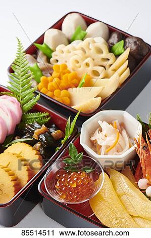 Japanese New Year traditional Osechi dishes View Large Photo Image Stock Image - Japanese New Year traditional Osechi dishes. Fotosearch