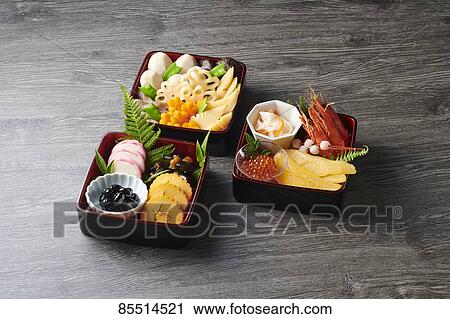Japanese New Year traditional Osechi dishes View Large Photo Image Stock Image - Japanese New Year traditional Osechi dishes. Fotosearch