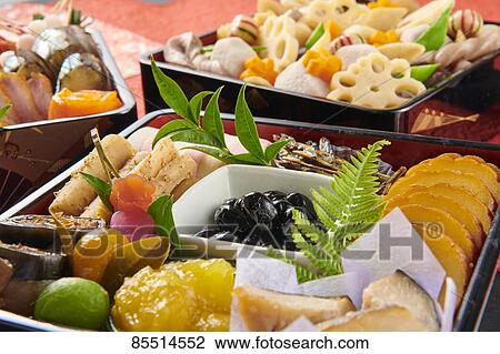 Japanese New Year traditional Osechi dishes View Large Photo Image Stock Image - Japanese New Year traditional Osechi dishes. Fotosearch