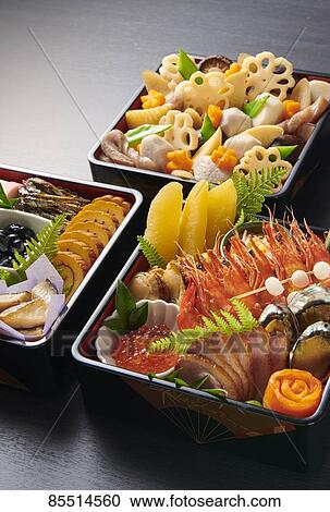 Japanese New Year traditional Osechi dishes View Large Photo Image Stock Image - Japanese New Year traditional Osechi dishes. Fotosearch