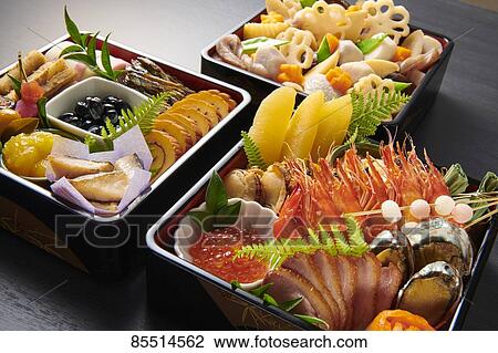 Japanese New Year traditional Osechi dishes View Large Photo Image Stock Image - Japanese New Year traditional Osechi dishes. Fotosearch