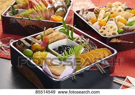 Stock Photo - Japanese New Year traditional Osechi dishes. Fotosearch