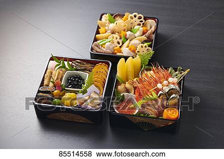 Stock Photo - Japanese New Year traditional Osechi dishes. Fotosearch