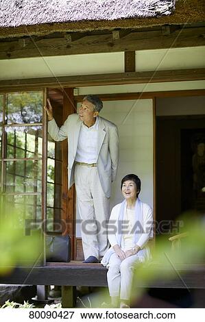 Japanese senior couple having fun at traditional inn View Large Photo Image Stock Photo - Japanese senior couple having fun at traditional inn. Fotosearch
