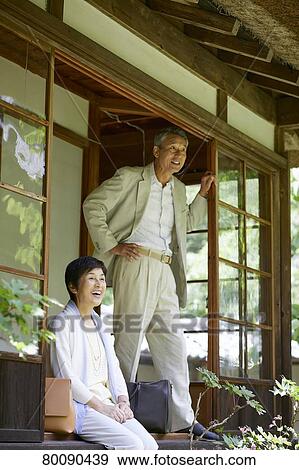 Japanese senior couple having fun at traditional inn View Large Photo Image Stock Photo - Japanese senior couple having fun at traditional inn. Fotosearch