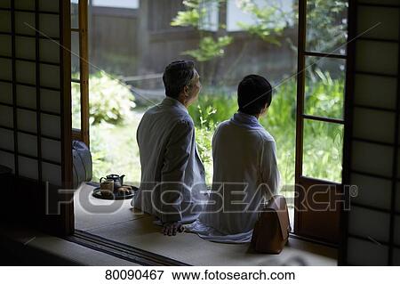Japanese senior couple having fun at traditional inn View Large Photo Image Stock Photo - Japanese senior couple having fun at traditional inn. Fotosearch