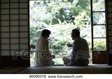 Japanese senior couple having fun at traditional inn View Large Photo Image Stock Photo - Japanese senior couple having fun at traditional inn. Fotosearch