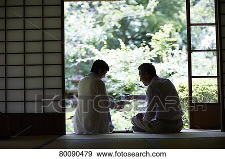 Japanese senior couple having fun at traditional inn View Large Photo Image Stock Photo - Japanese senior couple having fun at traditional inn. Fotosearch