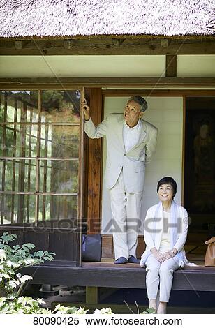 Japanese senior couple having fun at traditional inn View Large Photo Image Stock Photography - Japanese senior couple having fun at traditional inn. Fotosearch