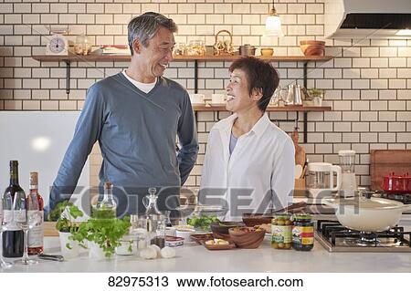 Japanese senior couple in the kitchen View Large Photo Image Stock Image - Japanese senior couple in the kitchen. Fotosearch