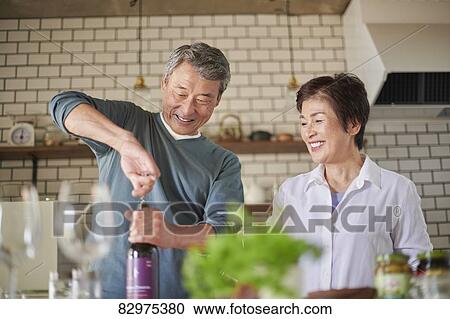Japanese senior couple in the kitchen View Large Photo Image Stock Image - Japanese senior couple in the kitchen. Fotosearch