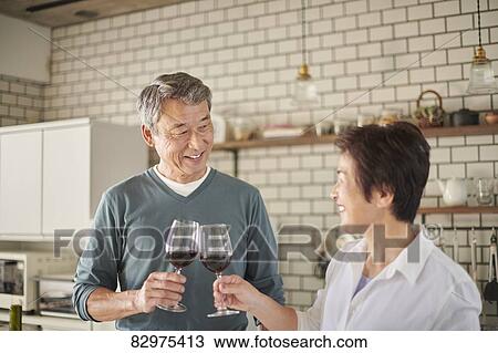 Japanese senior couple in the kitchen View Large Photo Image Stock Image - Japanese senior couple in the kitchen. Fotosearch