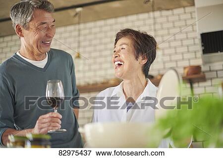Japanese senior couple in the kitchen View Large Photo Image Stock Photo - Japanese senior couple in the kitchen. Fotosearch