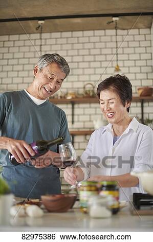 Japanese senior couple in the kitchen View Large Photo Image Stock Photograph - Japanese senior couple in the kitchen. Fotosearch