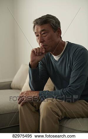 Japanese senior man on the sofa View Large Photo Image Stock Photography - Japanese senior man on the sofa. Fotosearch
