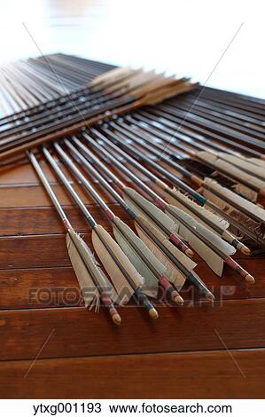 Stock Image - Japanese traditional archery arrows. Fotosearch