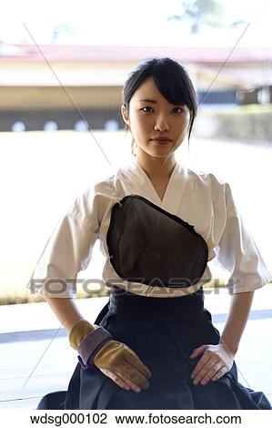 Stock Image - Japanese traditional archery athlete portrait. Fotosearch