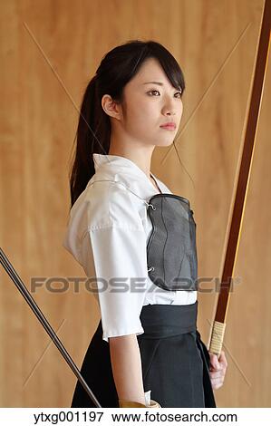 Stock Photo - Japanese traditional archery athlete portrait. Fotosearch