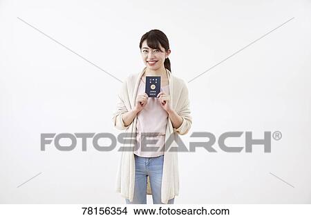 Picture - Japanese woman on white background. Fotosearch