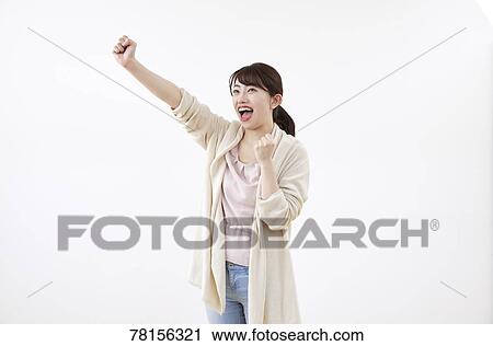 Stock Image - Japanese woman on white background. Fotosearch