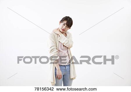 Stock Image - Japanese woman on white background. Fotosearch