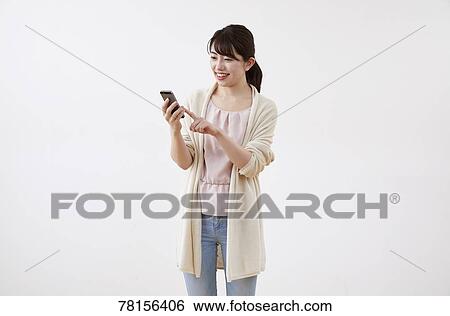 Japanese woman on white background View Large Photo Image Stock Photograph - Japanese woman on white background. Fotosearch