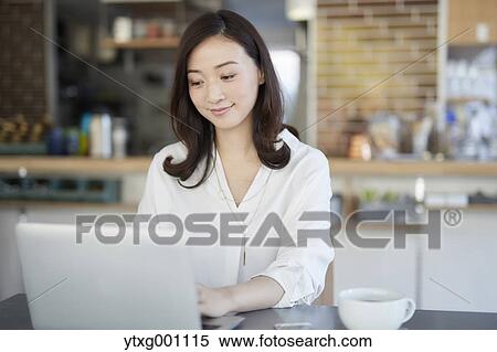 Japanese woman stylish cafe View Large Photo Image Stock Photography - Japanese woman stylish cafe. Fotosearch