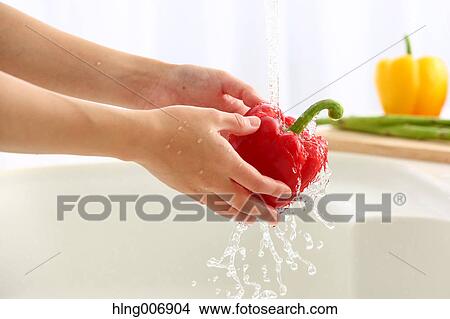 Japanese woman washing vegetables in the kitchen View Large Photo Image Picture - Japanese woman washing vegetables in the kitchen. Fotosearch