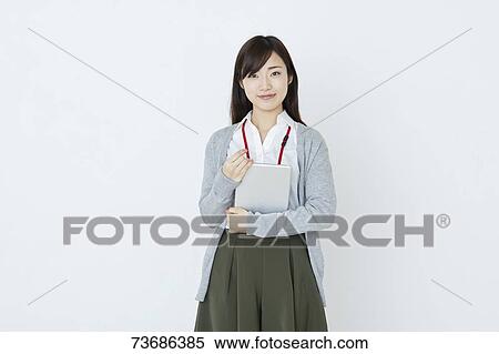 Stock Photography - Japanese young woman on white background. Fotosearch
