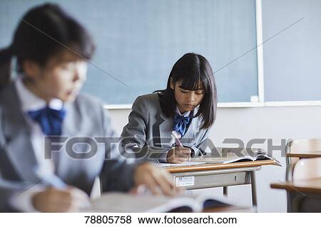 Stock Photo - Mixed-race student in the classroom. Fotosearch