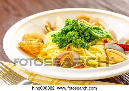 Stock Image - Pasta with vongole clams. Fotosearch