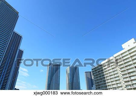 Skyscrapers and blue sky, Tokyo, Japan View Large Photo Image Stock Image - Skyscrapers and blue sky, Tokyo, Japan. Fotosearch