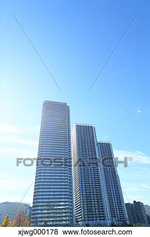 Skyscrapers and blue sky, Tokyo, Japan View Large Photo Image Stock Photo - Skyscrapers and blue sky, Tokyo, Japan. Fotosearch