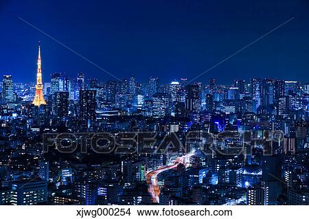 Tokyo cityscape at night, Tokyo, Japan View Large Photo Image Picture - Tokyo cityscape at night, Tokyo, Japan. Fotosearch