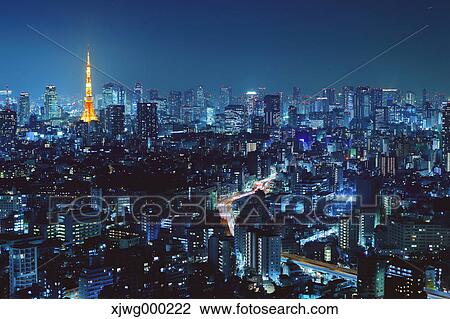 Stock Image - Tokyo cityscape at night, Tokyo, Japan. Fotosearch