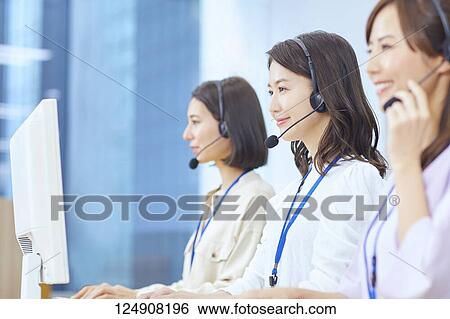 Japanese call center View Large Photo Image Stock Photograph - Japanese call center. Fotosearch