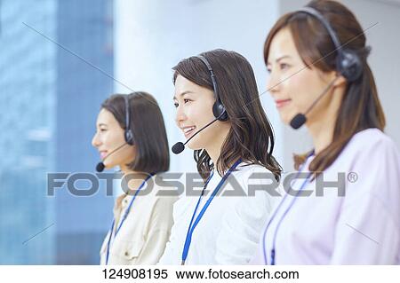 Stock Photography - Japanese call center. Fotosearch