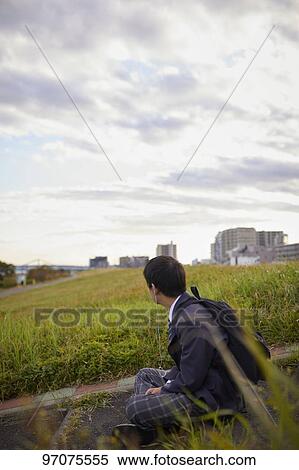 Japanese high school student in uniform outdoors View Large Photo Image Stock Photography - Japanese high school student in uniform outdoors. Fotosearch