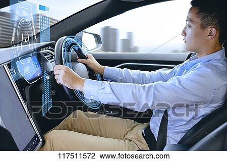 Japanese man in self driving car View Large Photo Image Stock Image - Japanese man in self driving car. Fotosearch