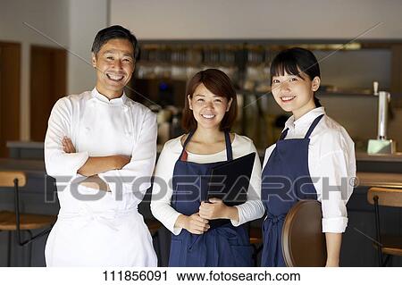 Japanese restaurant staff View Large Photo Image Stock Image - Japanese restaurant staff. Fotosearch
