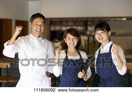 Japanese restaurant staff View Large Photo Image Stock Image - Japanese restaurant staff. Fotosearch
