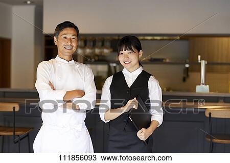 Japanese restaurant staff View Large Photo Image Stock Image - Japanese restaurant staff. Fotosearch
