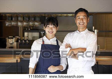 Japanese restaurant staff View Large Photo Image Stock Photo - Japanese restaurant staff. Fotosearch