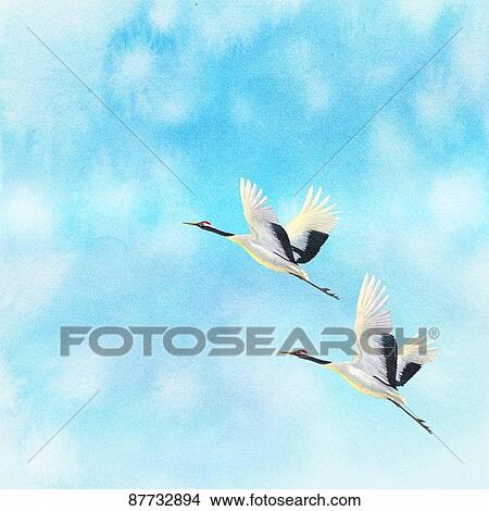 Japanese style traditional crane illustration View Large Photo Image Picture - Japanese style traditional crane illustration. Fotosearch