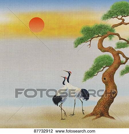 Stock Image - Japanese style traditional crane illustration. Fotosearch