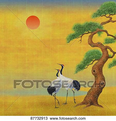 Japanese style traditional crane illustration View Large Photo Image Stock Image - Japanese style traditional crane illustration. Fotosearch