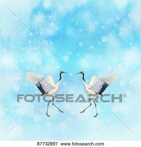 Japanese style traditional crane illustration View Large Photo Image Stock Photo - Japanese style traditional crane illustration. Fotosearch